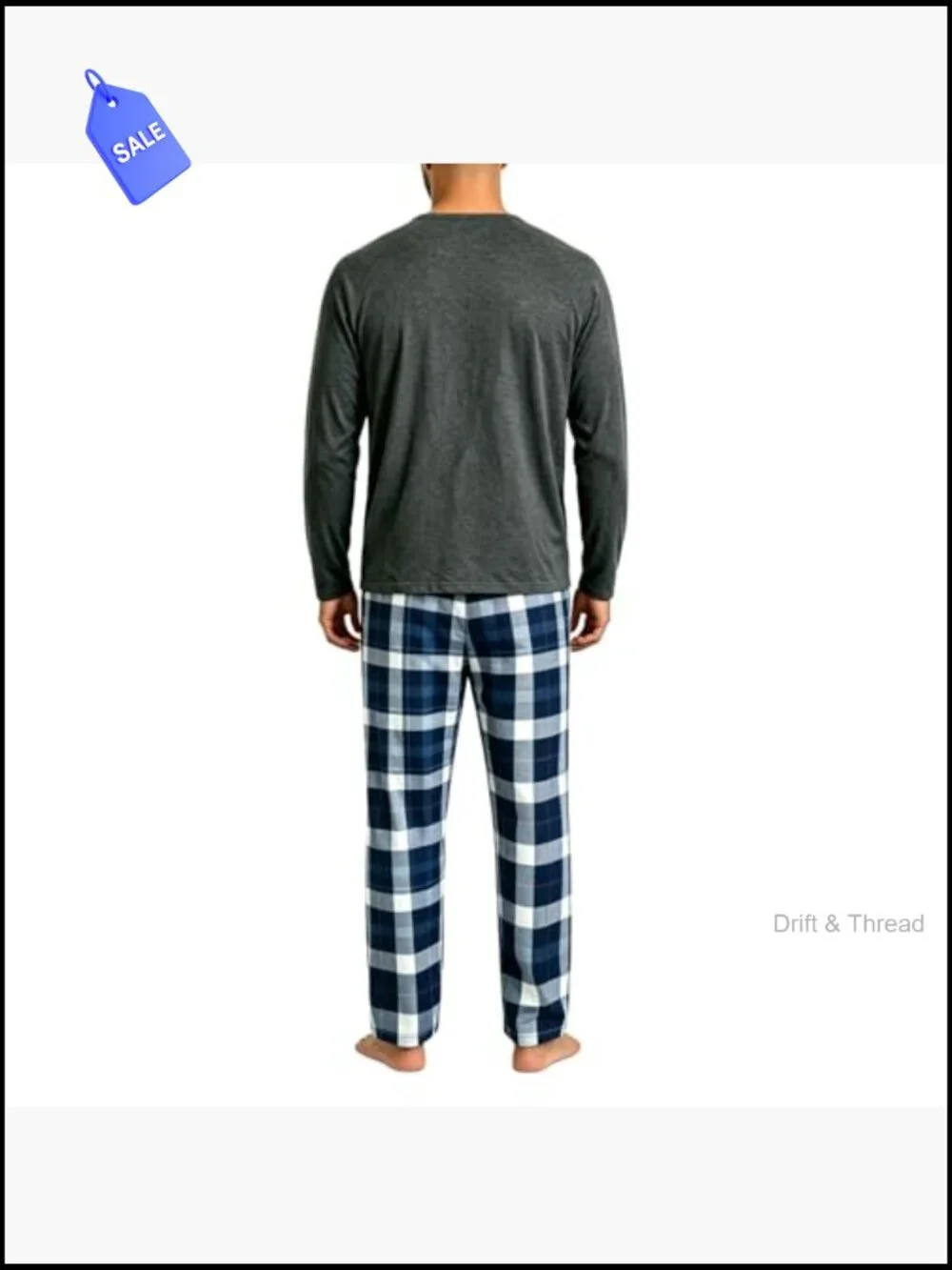 Men's Pajama Set Long Sleeve Tee with Cozy Plaid Pants Sleepwear